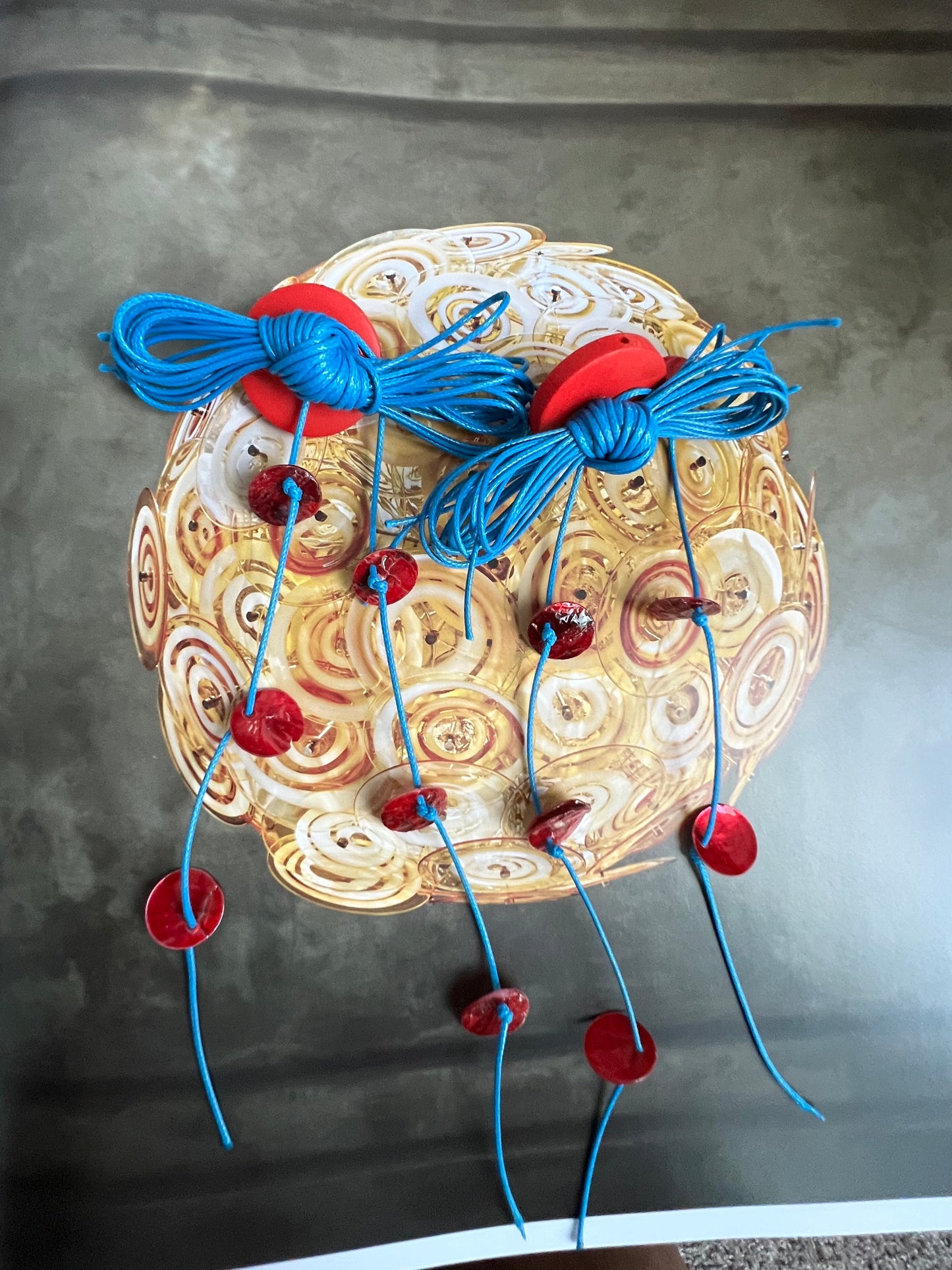 Red Disc & Blue Cord Statement Earrings