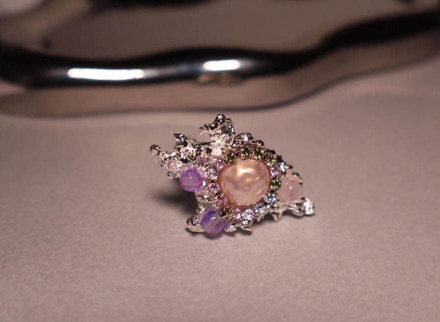 Asymmetrical Silver Rhinestone Ring