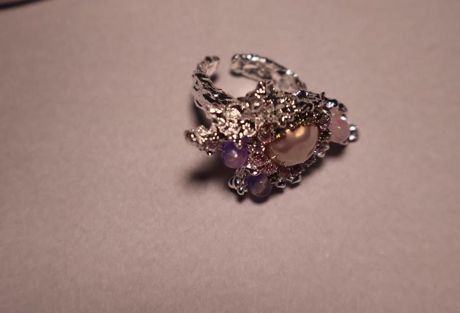 Asymmetrical Silver Rhinestone Ring