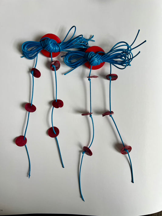 Red Disc & Blue Cord Statement Earrings
