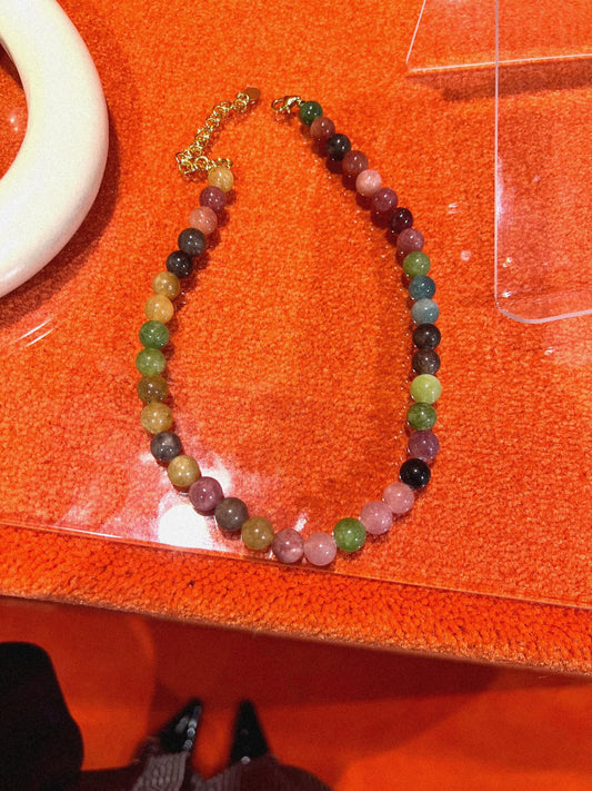 Multicolored Bead Necklace with Adjustable Gold-Tone Clasp