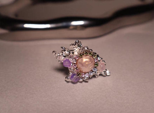 Asymmetrical Silver Rhinestone Ring