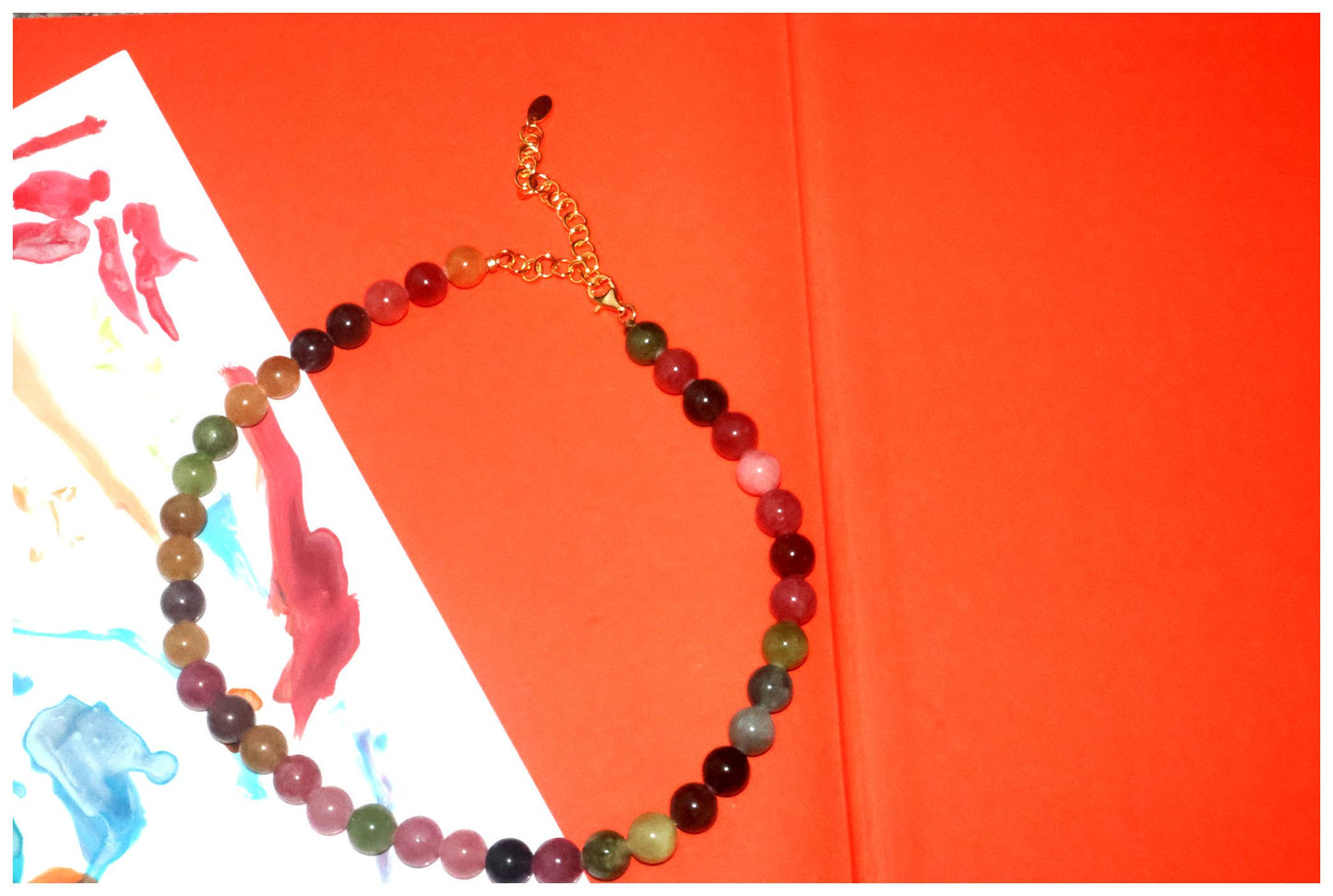 Multicolored Bead Necklace with Adjustable Gold-Tone Clasp